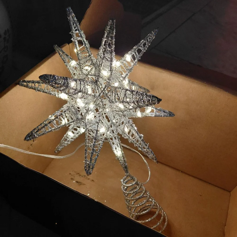 Holiday Decor Silver Glitter Christmas Tree Top Star One Size